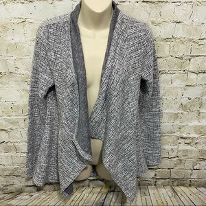 LOFT Gray White Tweed Look Open Front Waterfall Cardigan